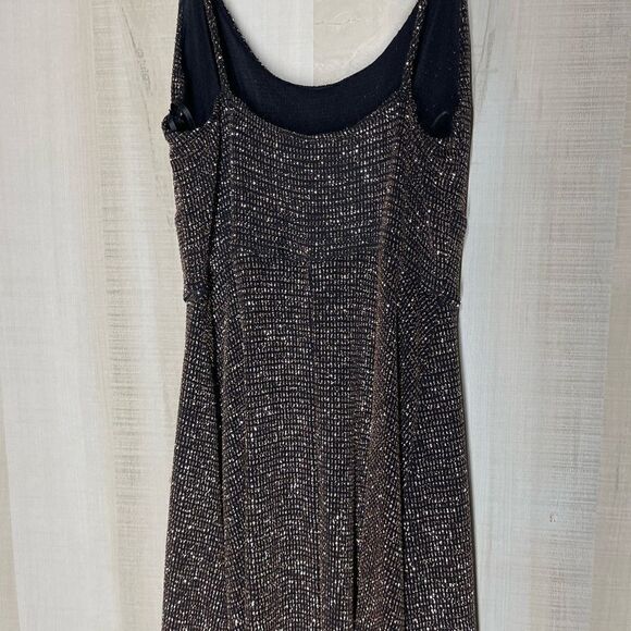 Windsor‎ gold black spaghetti strap long dress front slit, size small - Picture 16 of 16
